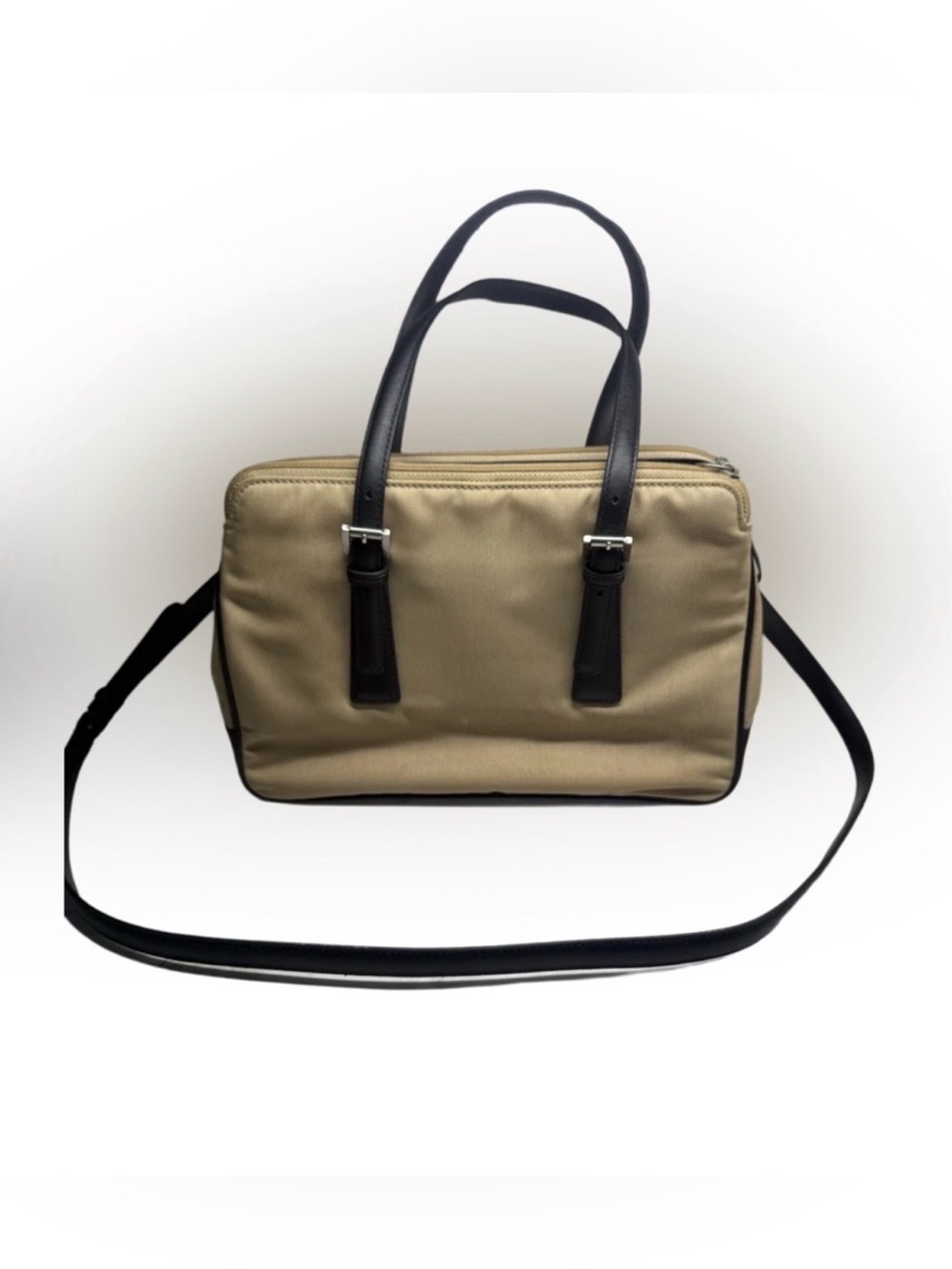 Vintage Coach Mercer Tan Twill Black Leather Two Way